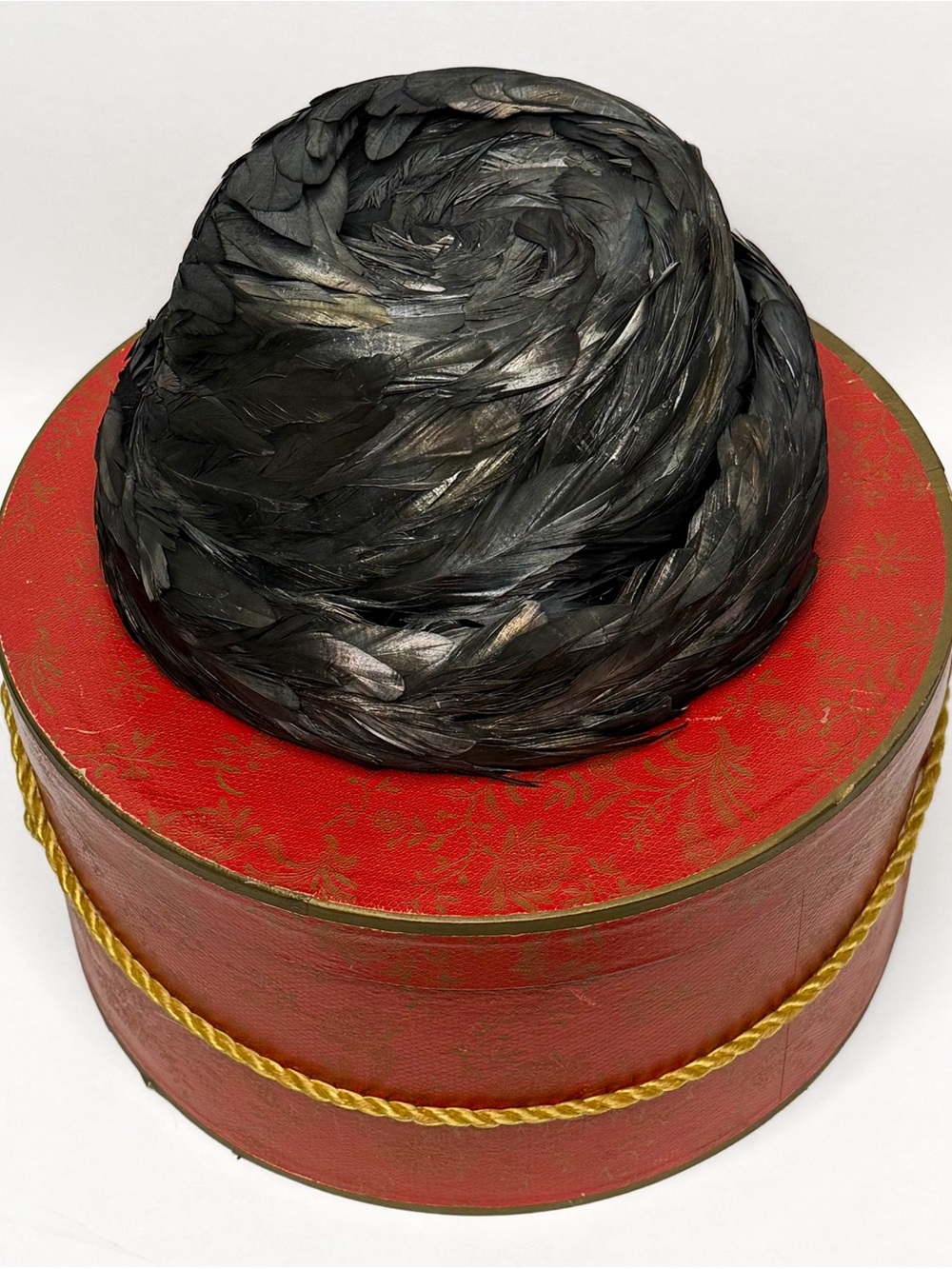 Vintage 1950s Jillé Original Black Feather Pillbox Bucket Hat & Original Box - Picture 4 of 7